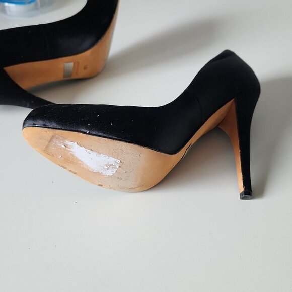 BADGLEY MISCHKA | Satin heels embellished bow crystals black sz 8 - Picture 8 of 9